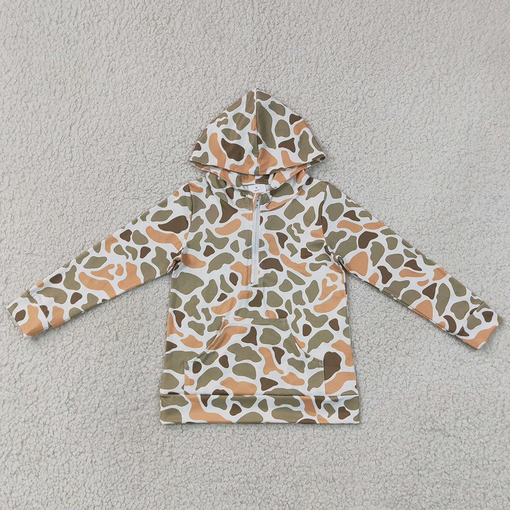 Baby Boys Clothes Long Sleeve Southern Green Yellow Camo Zip Pocket Hoodies Top BT1853