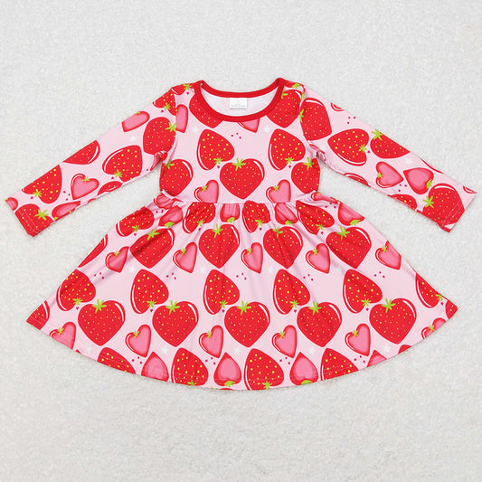 Baby Girls Dress Long Sleeve Strawberry Knee Length Dresses GLD0469