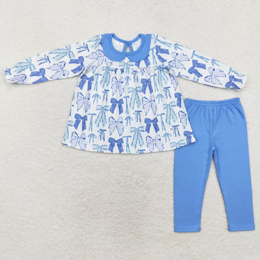 Baby Girls Clothes Blue Bows Tunic Tops Legging Pants Sets GLP1517