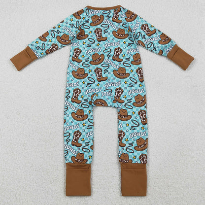 Baby Boys Rompers Howdy Hats Boots Western Checked Zipper Footie Rompers LR2517 11.1