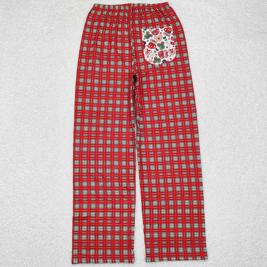 Adult Women Pants Christmas Plaid Cartoon Pocket Bottom Pants Pajamas P0569