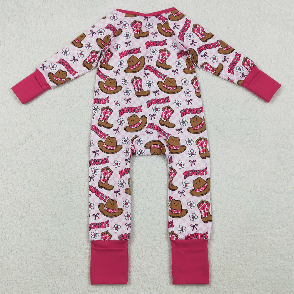 Baby Girls Rompers Western Howdy Boots Long Sleeve Zip Bodysuits Sibling Rompers LR2516 LR2517 11.3
