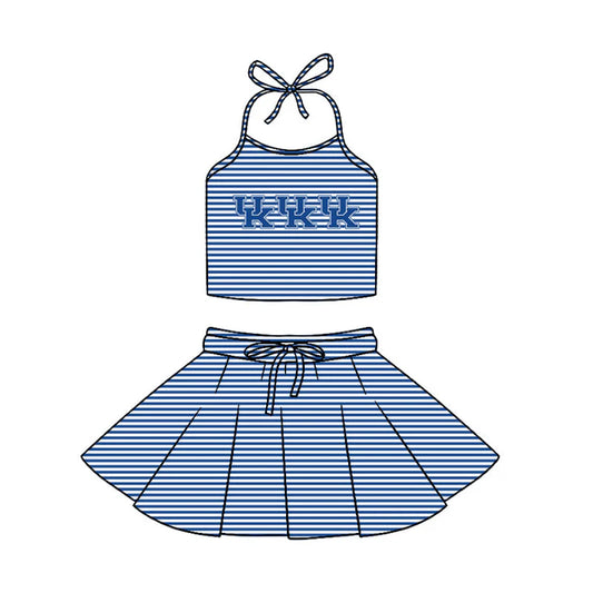 Preorder (moq 5)Baby Girls Strap Blue Stripe UK Vest Top Skirt Shorts 2 Piece Team Swimsuits 12.29