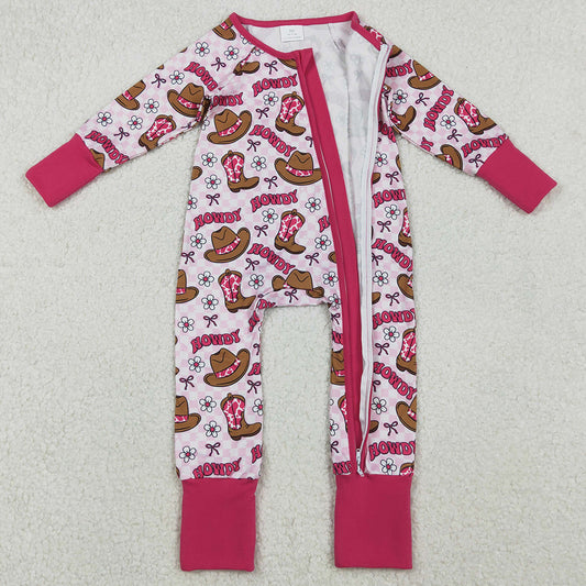 Baby Girls Rompers Western Howdy Boots Long Sleeve Zip Bodysuits Sibling Rompers LR2516 LR2517 11.3