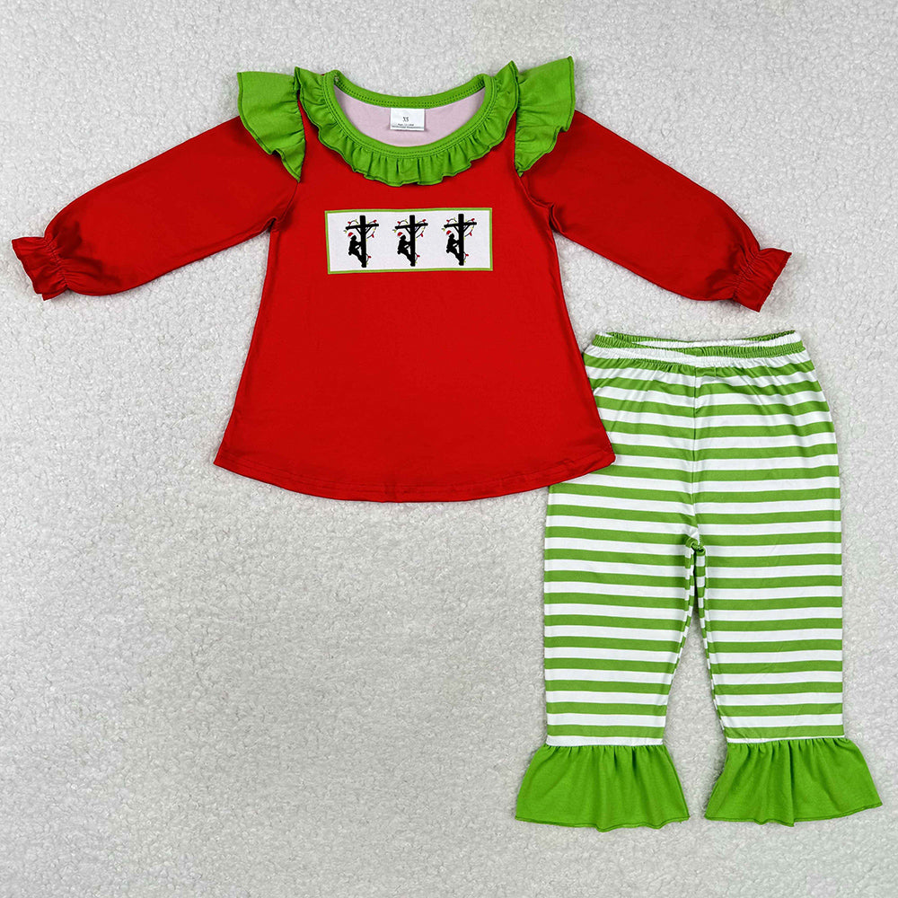 Baby Girls Clothes Christmas Line Top Ruffle Pants Clothes Sets GLP1385