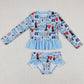 Baby Girls Swimsuits Blue Long Sleeve Top Bummie Swimsuits S0295