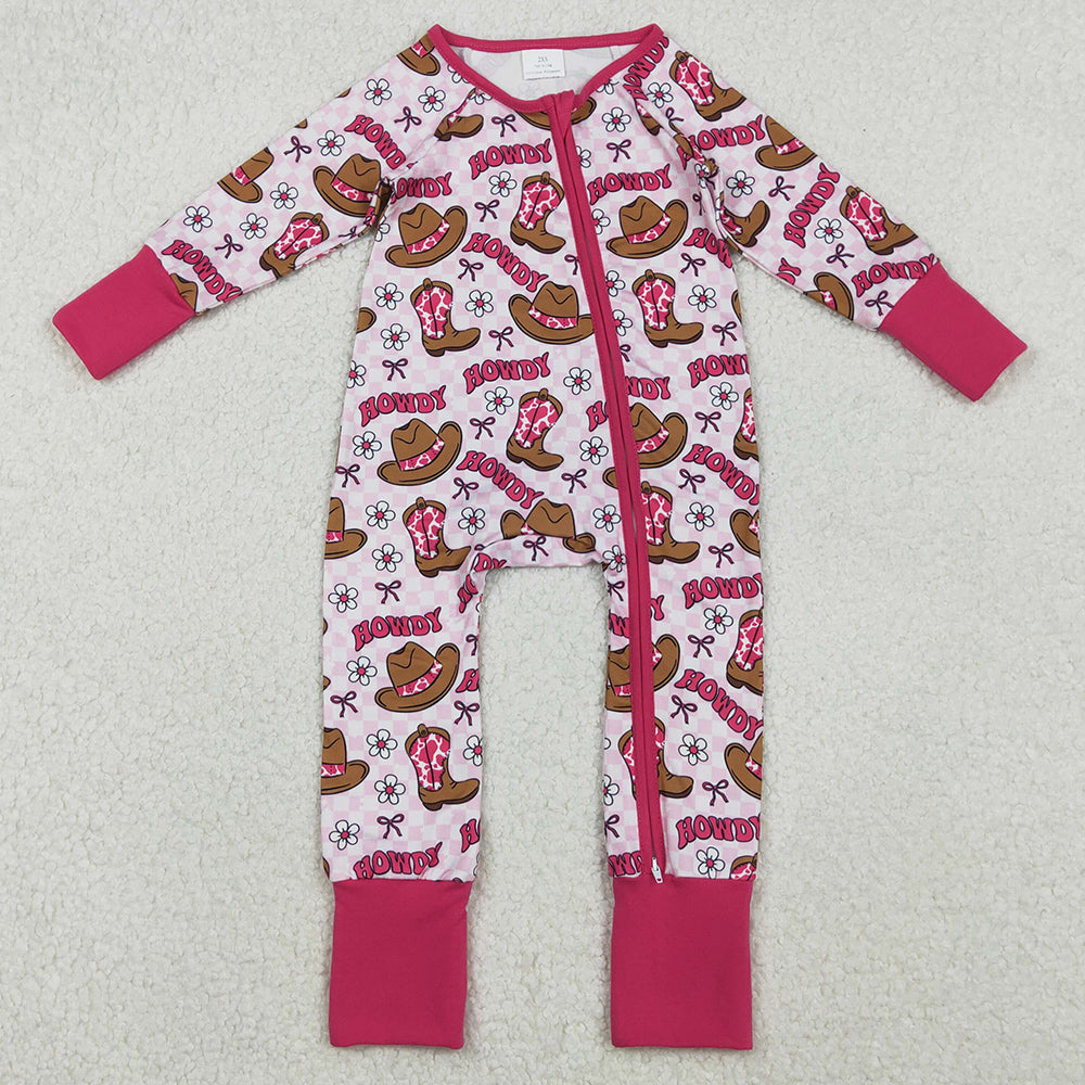 Baby Girls Rompers Western Howdy Boots Long Sleeve Zip Bodysuits Sibling Rompers LR2516 LR2517 11.3