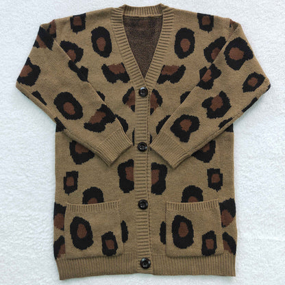Baby Kids Sweater Leopard Woolen Girls Cardigan Sweaters GT0189