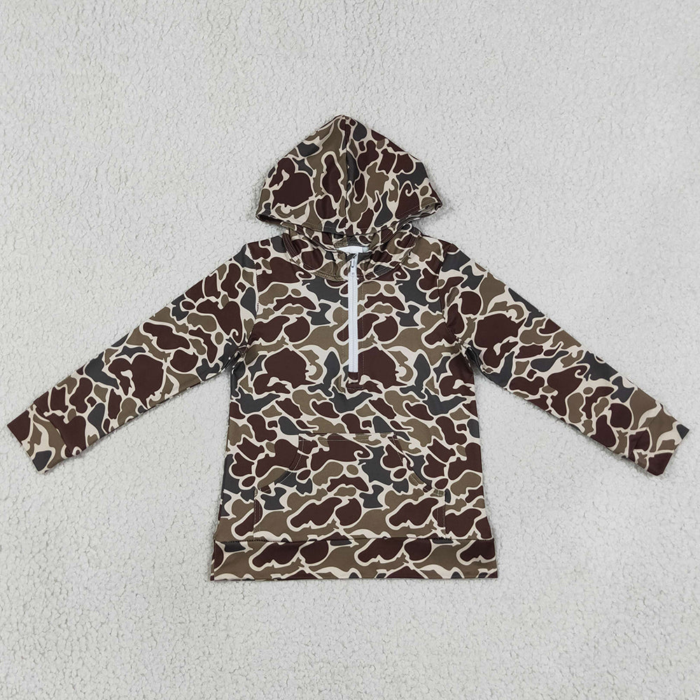 Baby Boys Clothes Southern Dark Green Camo Zip Pocket Hoodies Tops BT1854