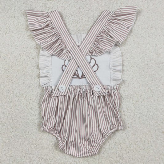 Baby Girls Rompers Embroidery Stripe Shells Flutter Sleeve Ruffle Rompers SR3396 12.20