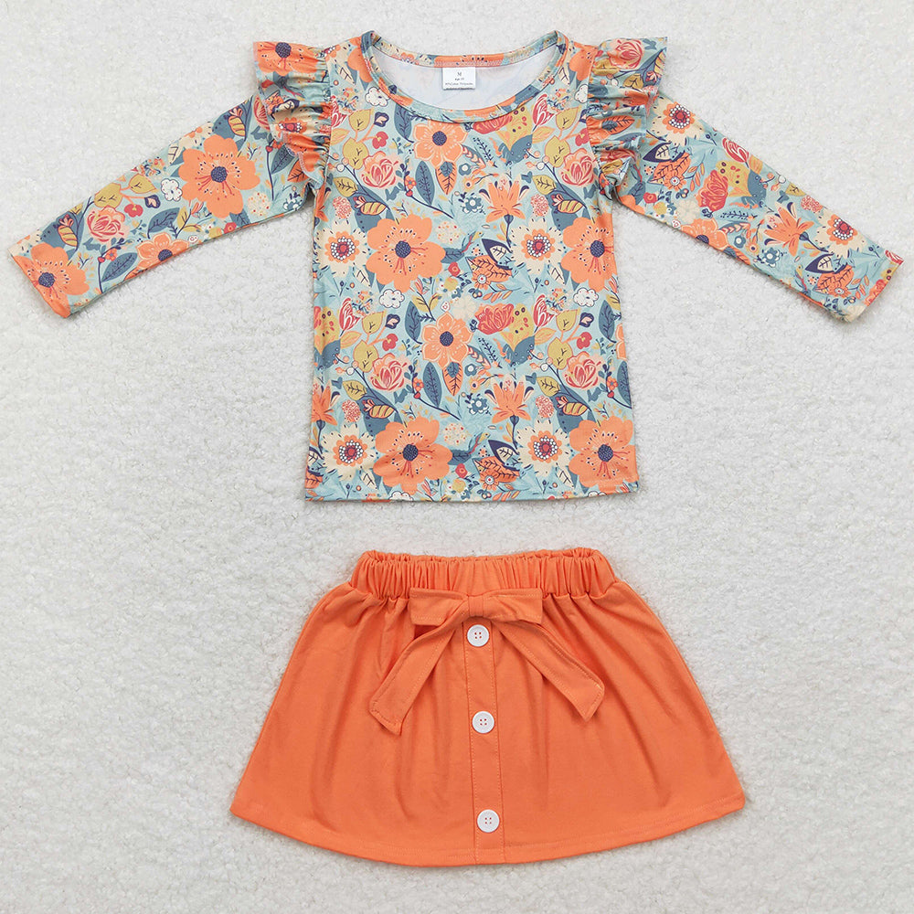 Baby Girls Clothes Fall Orange Flowers Shirts Skirt Sets GLD0591