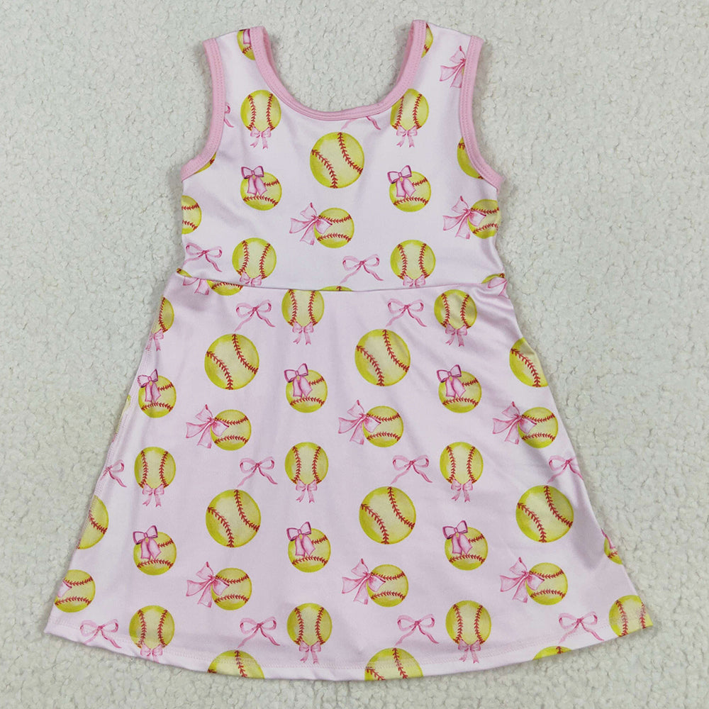 Baby Girls Dress Softball Bow Athletic Active Wear Knee Length Dresses GSD2048 5.10