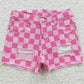 Baby Girls Jeans Pink Plaid Distressed Denim Shorts SS0092