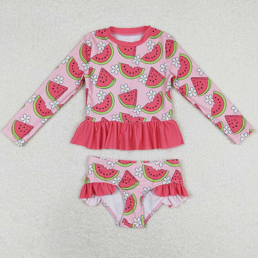 Baby Girls Swimsuits Watermelon Long Sleeve Top Bummie Swimsuits S0264