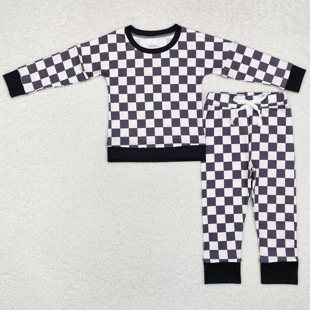 Baby Boys Clothes Black Checkered Top Pants Pajamas Outfits Sets BLP0786