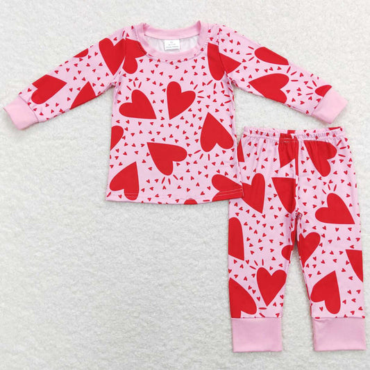 Baby Girls Pajamas Valentines Red Hearts Top Pants Pajamas Sets GLP1038