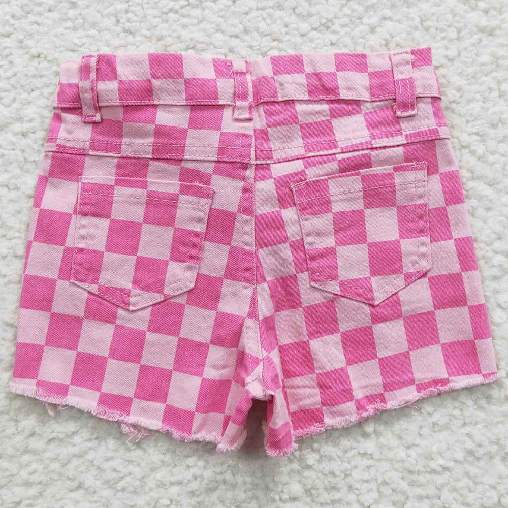 Baby Girls Jeans Pink Plaid Distressed Denim Shorts SS0092