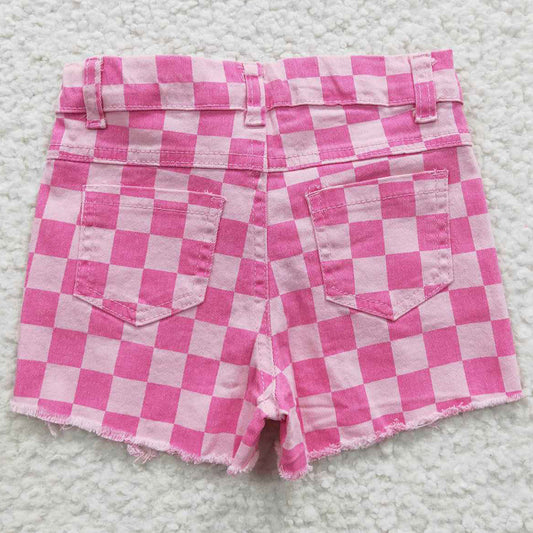 Baby Girls Jeans Pink Plaid Distressed Denim Shorts SS0092