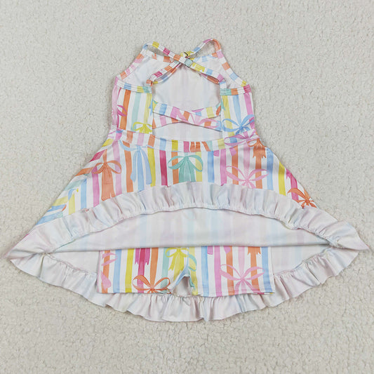 Baby Girls Dress Strap Colorful Bows Stripe Yoga Ruffle Knee Length Dresses GSD2288 5.21