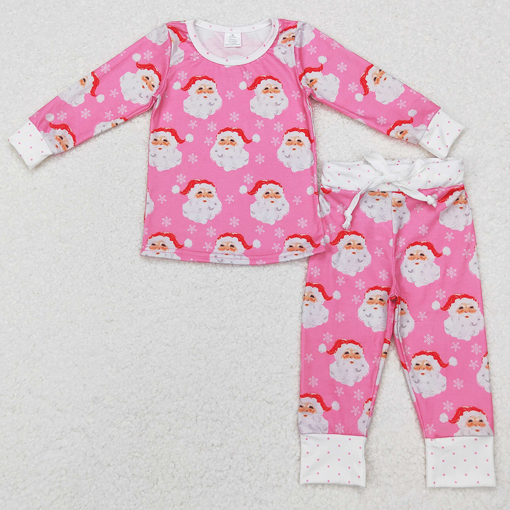 Baby Girls Pajamas Santa Pink Christmas Bamboo Pajamas Sleepwear Sets GLP1583