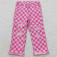 Baby Girls Pink Check Denim Bell Bottom Pants P0096