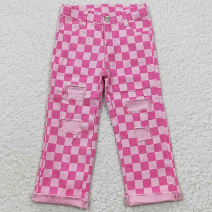 Baby Girls Pink Check Denim Bell Bottom Pants P0096