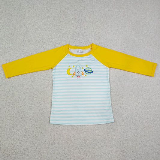 Baby Boys Clothes Embroidery Moon Long Sleeve Blue Stripe T-shirts Tops BT1831