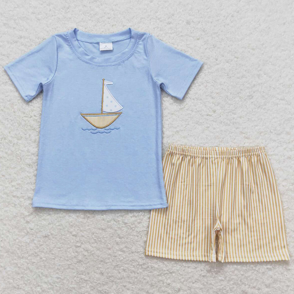 Baby Boys Clothes Sailboat Blue Short Sleeve Shirt Shorts Sets BSSO0602