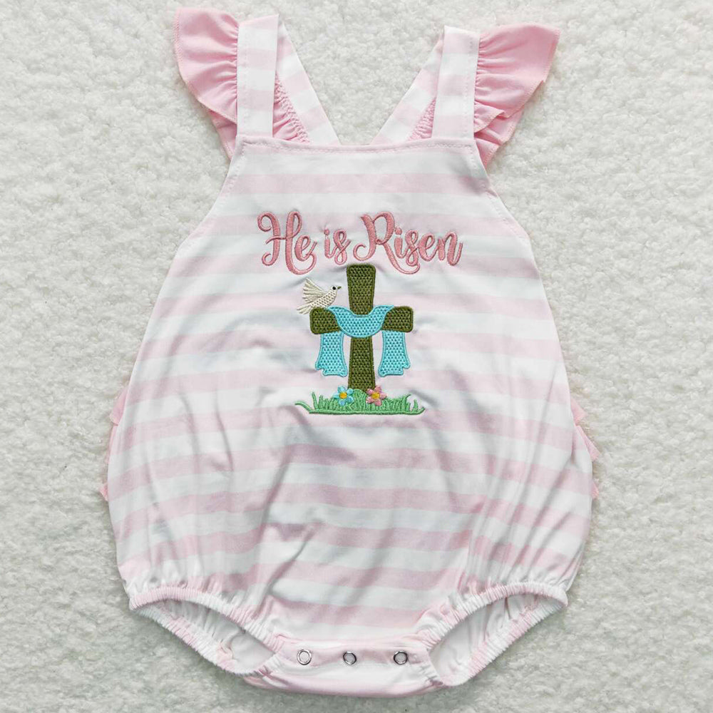 Baby Infant Girls Rompers Easter He Is Risen Ruffle Bubble Rompers SR0564