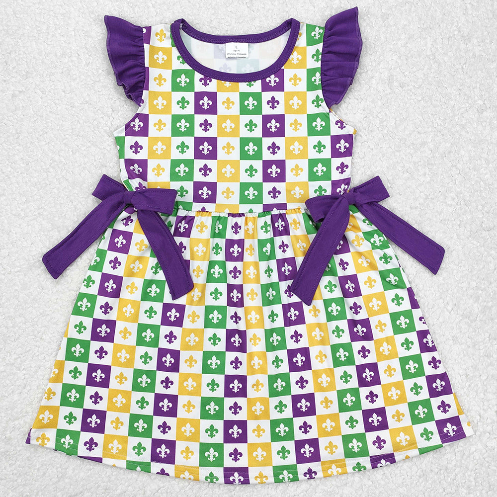 Baby Girls Dress Mardi Gras Anchor Bows Knee Length Dresses GSD1655