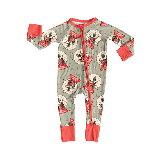 Preorder(moq 5)Baby Infant Boys Green Face Merry Christmas Zipper Rompers 8.4