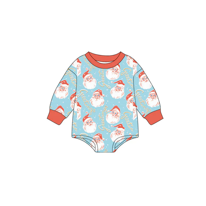 Preorder moq 5 Baby Infant Boys Long Sleeves Blue Santa Plaid Christmas Romper 7.16