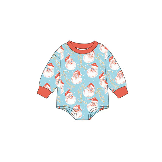 Preorder moq 5 Baby Infant Boys Long Sleeves Blue Santa Plaid Christmas Romper 7.16