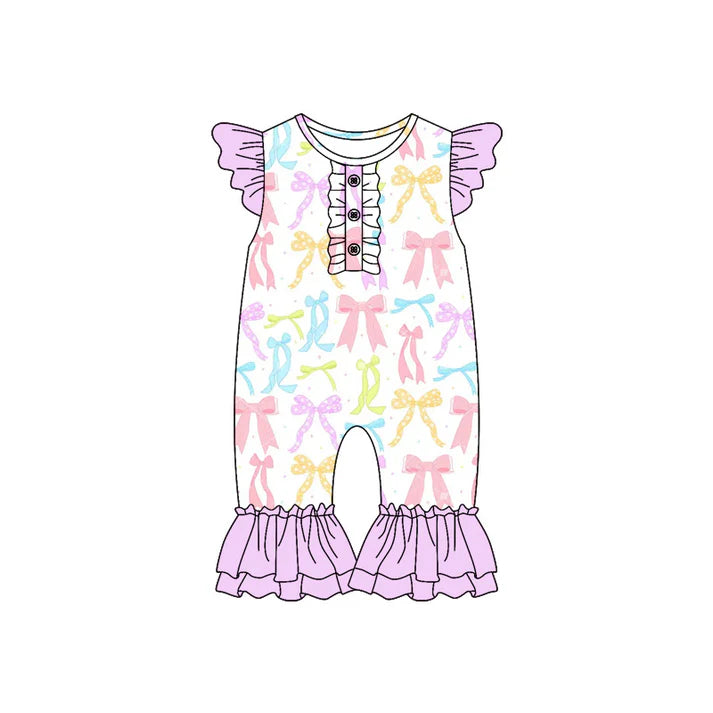 Preorder (moq 5)Baby Girls Colorful Bows Flutter Sleeve Rompers 6.9
