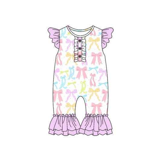 Preorder (moq 5)Baby Girls Colorful Bows Flutter Sleeve Rompers 6.9
