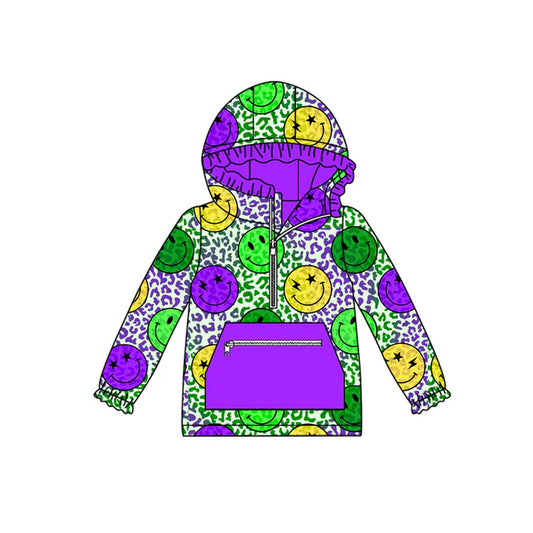 Preorder (moq 5)Baby Girls Purple Yellow Green Smiles Leopard Pockets Zipper Hoodies Top 9.3