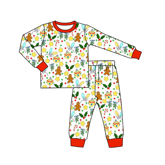 Preorder (moq 5)Baby Boys Long Sleeves Gingerbread Flowers Top Pant Pajamas Set 6.21