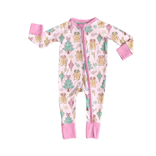 Preorder (moq 5)Baby Girls Pink Long Sleeves Trees Gingerbread Zipper Pant Rompers 5.30