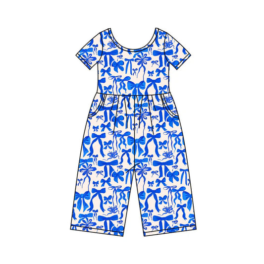 Preorder(moq 8)Baby Girls Hot Blue Bows Pockets Pant Jumpsuits 9.27