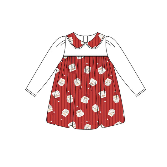 Preorder (moq 5)Baby Girls Long Sleeves Red Santa Plaid Knee Length Dresses 6.3