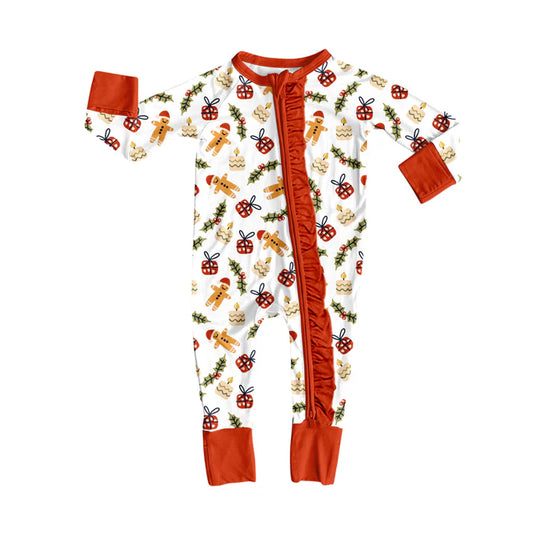 Preorder(moq 5)Baby Girls Christmas Gingerbread Gifts Zipper Footie Rompers 8.14