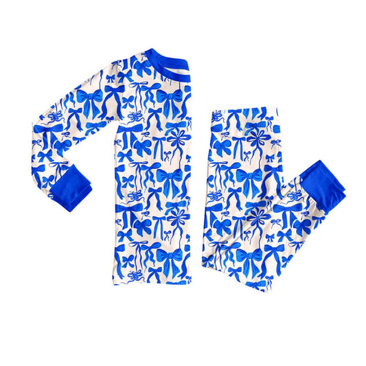 Preorder(moq 8)Baby Girls Hot Blue Bows Top Pants Pajamas Sets 9.27