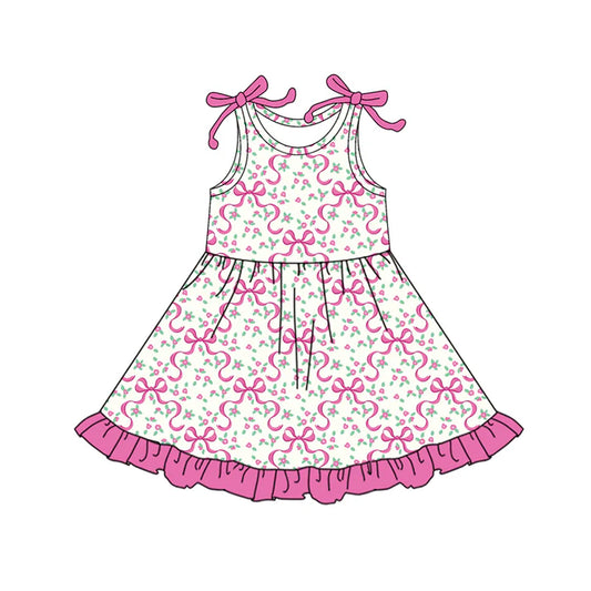Preorder (moq 5)Baby Girls Bows Sleeveless Hot Pink Bows Flowers Plaid Ruffle Knee Length Dresses 6.12