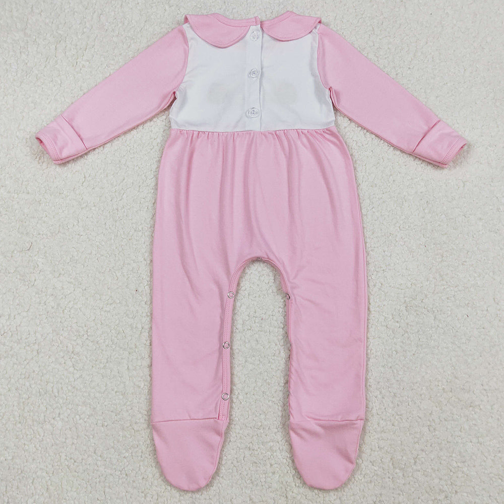 Baby Girls Rompers Embroidery Pumpkins Turkey Thanksgiving Pink Fall Footed Rompers LR2563 10.2
