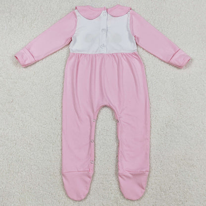 Baby Girls Rompers Embroidery Pumpkins Turkey Thanksgiving Pink Fall Footed Rompers LR2563 10.2