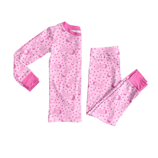Preorder(moq 5) Baby Girls Wear Pink In Oct Bows Top Pants Lounge Wear Pajamas Sets 8.12