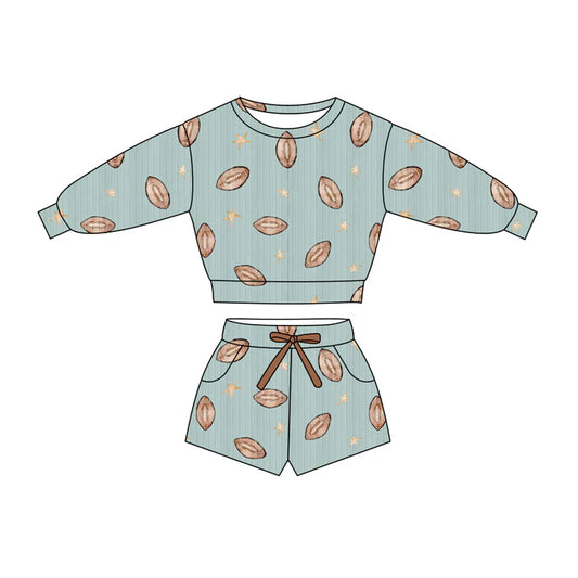 Preorder (moq 5)Baby Girls Stars Footballs Top Pockets Shorts Team Clothes Sets 11.26
