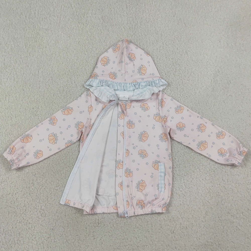 Baby Girls Long Sleeve Flowers Pumpkins Fall Zip Pockets Ruffle Hoodies Jackets Top GT1660
