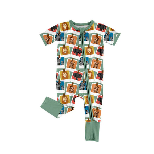 Preorder (moq 5)Baby Boys Animals Checked Hunting Two Way Zip Convertible Rompers 11.25