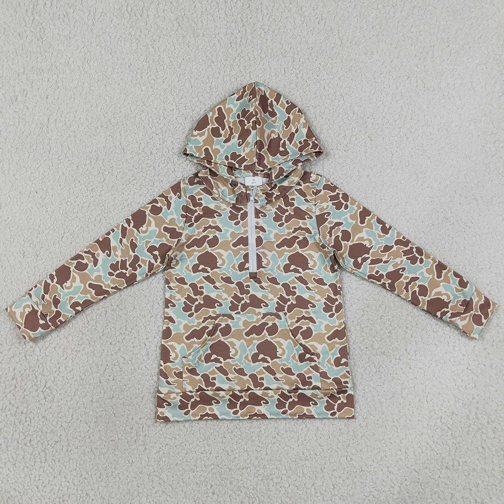 Baby Boys Clothes Long Sleeve Southern Khaki Camo Zip Pocket Hoodies Top BT1850